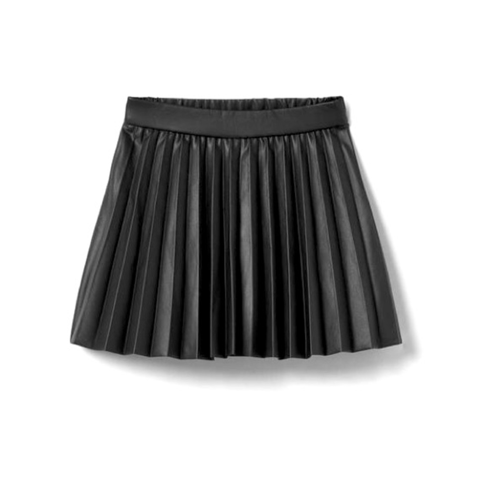 ZARA Kids Girls Pleated Faux Leather Black Elastic Waist Skirt Size 9